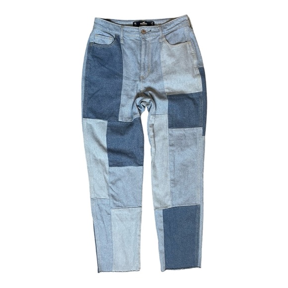 HOLLISTER ULTRA HIGH RISE STRETCH REDONE PATCHWORK RAW HEMLINE MOM JEANS - Picture 2 of 11